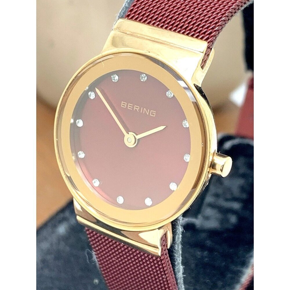 Bering Women's Watch 10126-363 Quartz Rose Gold Red Petite 25mm Mesh Ste…